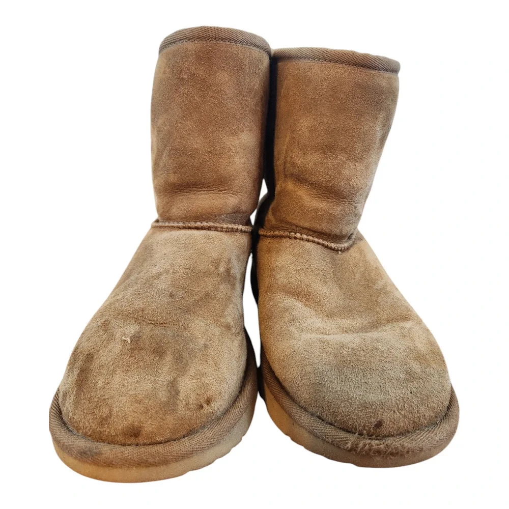 Ugg kids girls short boots‎ sz 5 brown sheepskin and leather